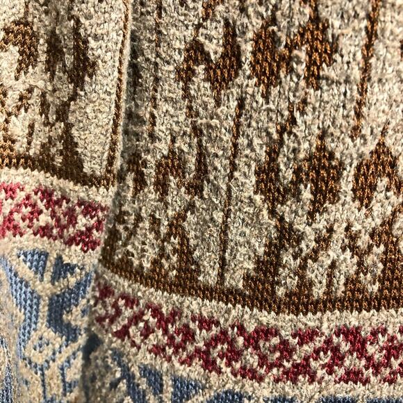 Peruvian Connection taupe geometric print button front long cardigan sweater XL - Picture 15 of 16